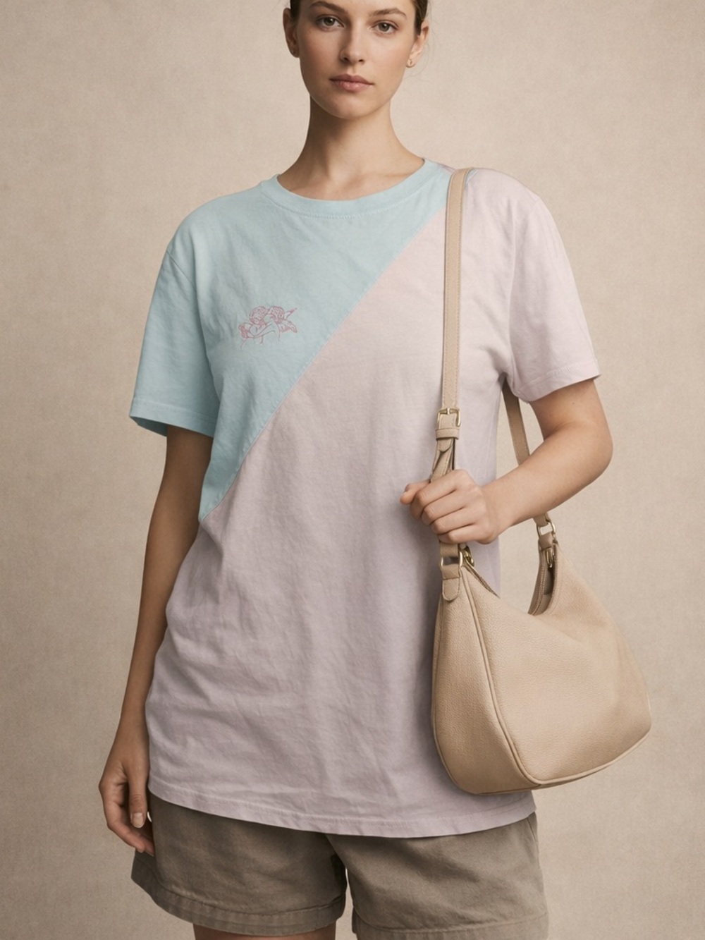 Pastel Diagonal Colorblock Tee in Light Blue and Lavender